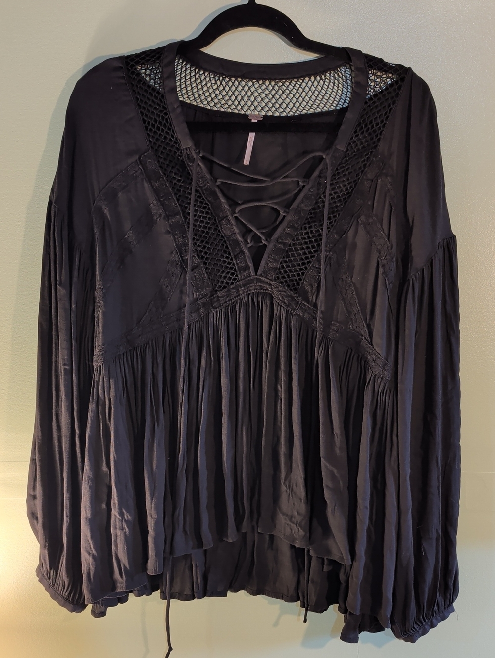 Free People Black Lace-Up Crochet Boho Tunic